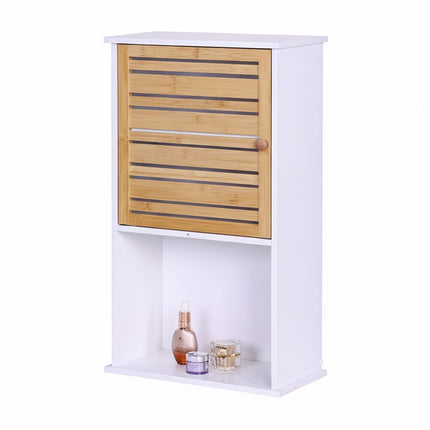 Badezimmerschrank mit Bambustür und verstellbaren Einlegeböden