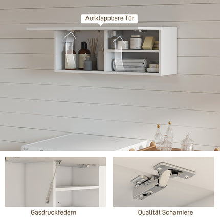 Bathroom Wall Cabinet, Lift-Up Door, Gas Strut, 80x25x30 cm, White