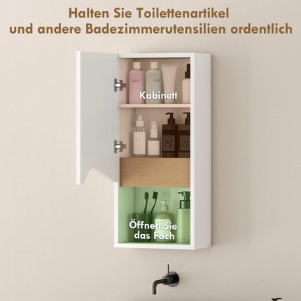 Badezimmer-Wandschrank, Soft-Close-Tür, offenes Regal, Weiß