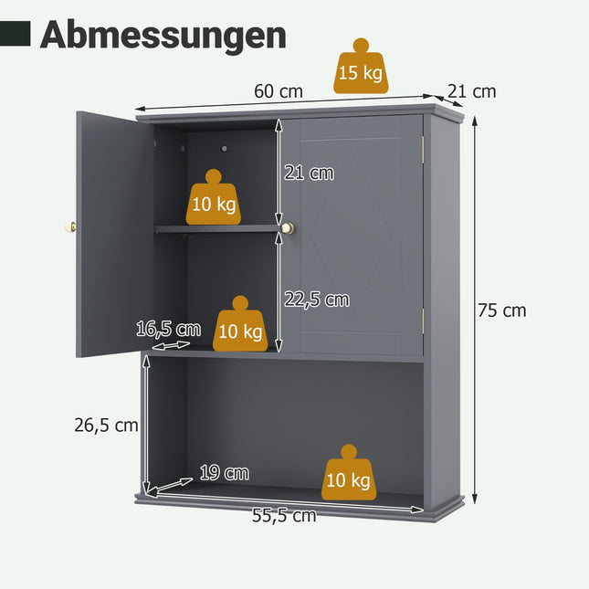 Badezimmerschrank mit 2 Türen und verstellbarem Einlegeboden