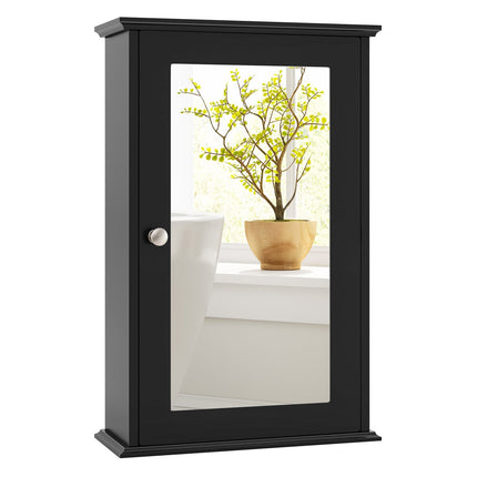 Bathroom Wall Cabinet with Mirror, Adjustable Shelf, Black