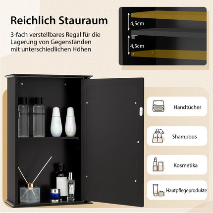 Bathroom Wall Cabinet with Mirror, Adjustable Shelf, Black