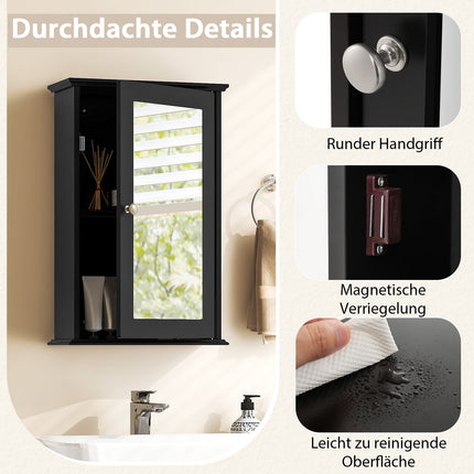 Bathroom Wall Cabinet with Mirror, Adjustable Shelf, Black