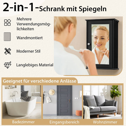 Bathroom Wall Cabinet with Mirror, Adjustable Shelf, Black