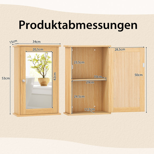 Badezimmerschrank mit Spiegel, verstellbarem Einlegeboden, Einzeltür
