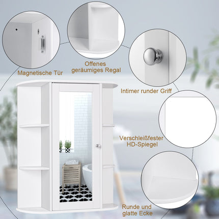 Bathroom Wall Cabinet with Mirror, Adjustable Shelves, White