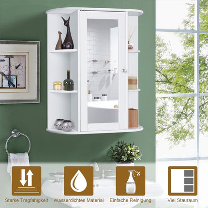 Bathroom Wall Cabinet with Mirror, Adjustable Shelves, White