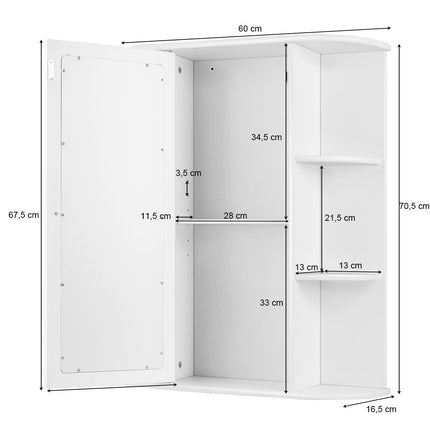 Bathroom Wall Cabinet with Mirror, Adjustable Shelves, White