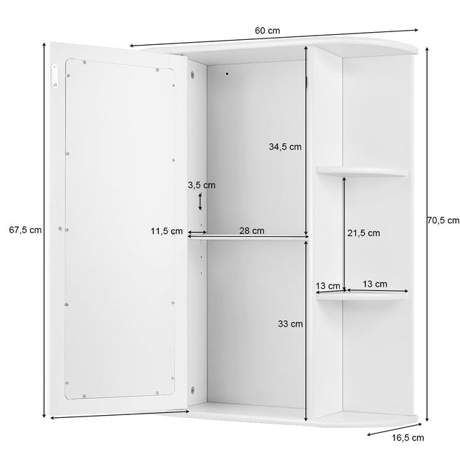 Badezimmerspiegelschrank mit verstellbaren Einlegeböden, weiß
