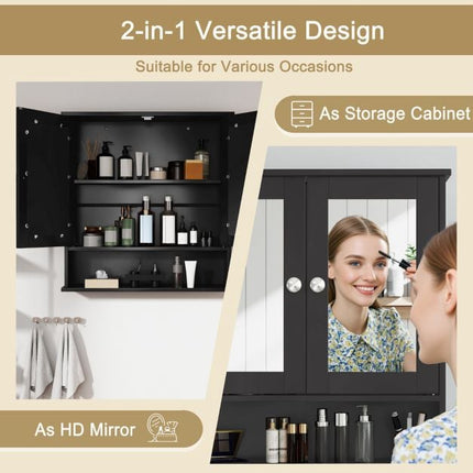 Bathroom Wall-Mounted Double-Door Mirror Cabinet, 22 x 23 in