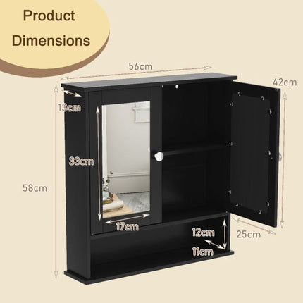 Bathroom Wall-Mounted Double-Door Mirror Cabinet, 22 x 23 in