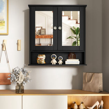 Bathroom Wall-Mounted Double-Door Mirror Cabinet, 22 x 23 in