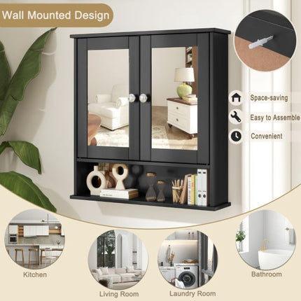 Bathroom Wall-Mounted Double-Door Mirror Cabinet, 22 x 23 in