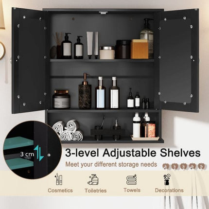 Bathroom Wall-Mounted Double-Door Mirror Cabinet, 22 x 23 in