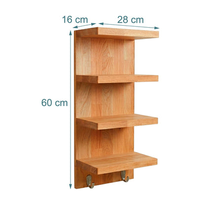 Bathroom Wall Shelf, Walnut & Steel, 4 Shelves, 2 Hooks