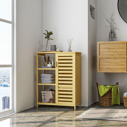 Badezimmerschrank mit Ablage & Fach, Bambus, natur