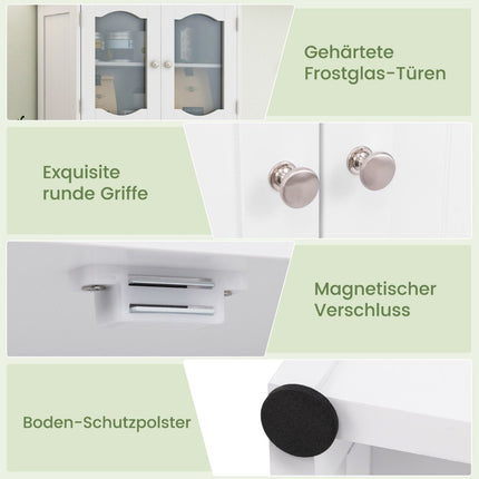 Bathroom cabinet, free-standing tall cabinet with 4 doors and shelves, white, 60 x 30 x 148.5 cm