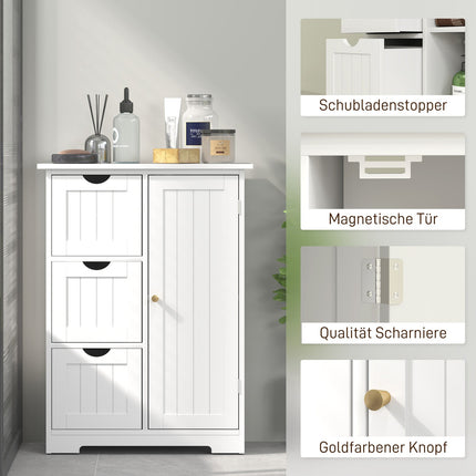 Weißer Beistellschrank für das Bad mit 3 Schubladen und verstellbarem Einlegeboden
