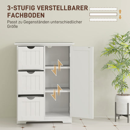 Weißer Beistellschrank für das Bad mit 3 Schubladen und verstellbarem Einlegeboden