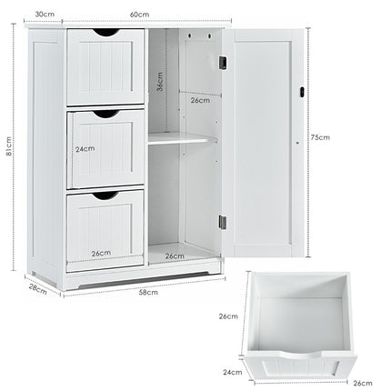 Badezimmerschrank Aufbewahrungsschrank mit 3 Schubladen 60 x 30 x 81 cm weiß