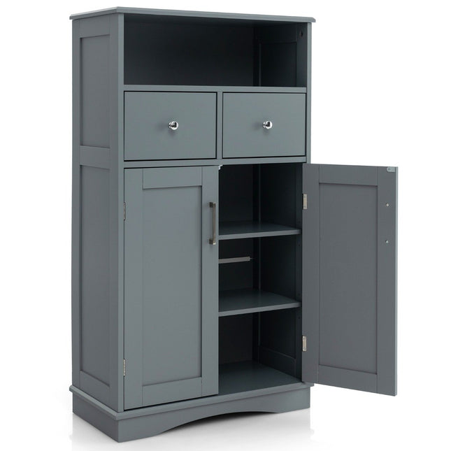 Bathroom cabinet with 2 drawers & 2 doors & adjustable shelf side cabinet gray