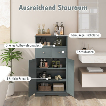 Badezimmerschrank mit 2 Schubladen &amp; 2 Türen &amp; verstellbarem Regal Seitenschrank grau