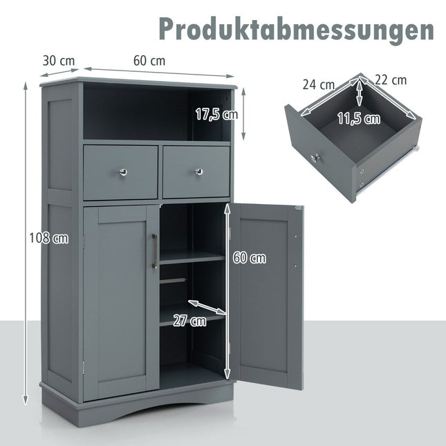 Bathroom cabinet with 2 drawers & 2 doors & adjustable shelf side cabinet gray