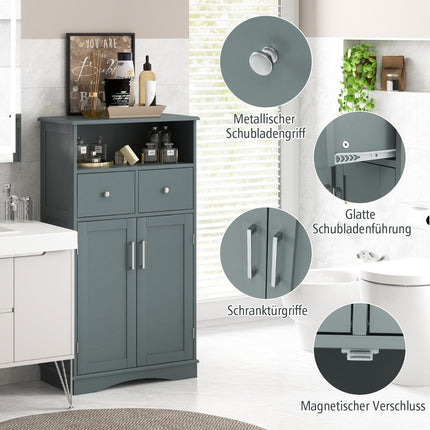 Badezimmerschrank mit 2 Schubladen &amp; 2 Türen &amp; verstellbarem Regal Seitenschrank grau