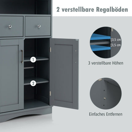 Badezimmerschrank mit 2 Schubladen &amp; 2 Türen &amp; verstellbarem Regal Seitenschrank grau
