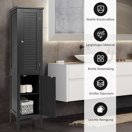 Badschrank mit 5 Fächern &amp; 2 Lamellentüren &amp; Einlegeböden &amp; Kippsicherung Schmaler Hochschrank Schwarz