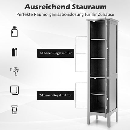 Badschrank mit 5 Fächern &amp; 2 Lamellentüren &amp; Einlegeböden &amp; Kippsicherung Schmaler Hochschrank Schwarz