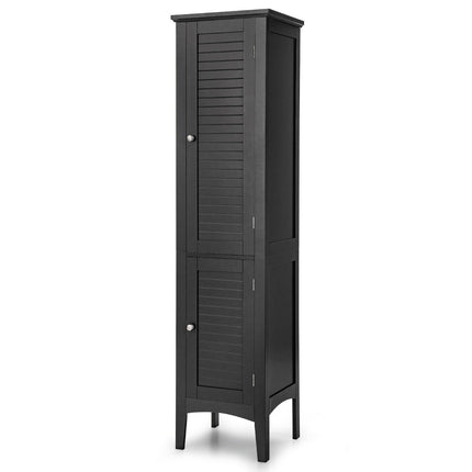 Badschrank mit 5 Fächern &amp; 2 Lamellentüren &amp; Einlegeböden &amp; Kippsicherung Schmaler Hochschrank Schwarz