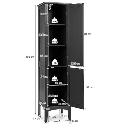 Badschrank mit 5 Fächern &amp; 2 Lamellentüren &amp; Einlegeböden &amp; Kippsicherung Schmaler Hochschrank Schwarz
