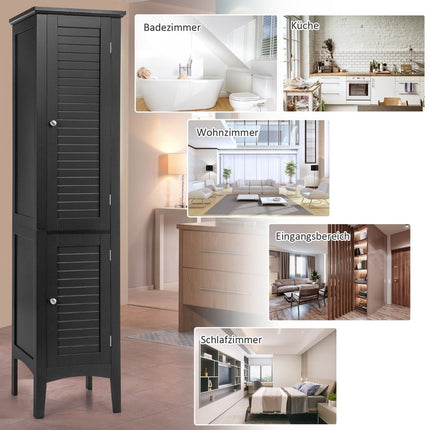 Badschrank mit 5 Fächern &amp; 2 Lamellentüren &amp; Einlegeböden &amp; Kippsicherung Schmaler Hochschrank Schwarz