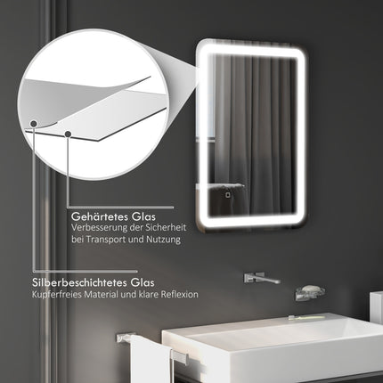 LED-Badezimmerspiegel, 50x70cm, Antibeschlag, Touch-Schalter