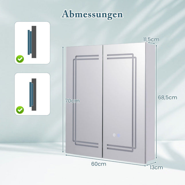 Badkamerspiegelkast met verlichting & 2 stopcontacten & dubbele deuren anti-condens wandkast