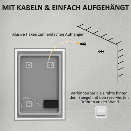 LED-Badezimmerspiegel, Touch-Sensor, Antibeschlag, 50x70 cm