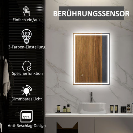 LED-Badezimmerspiegel, Touch-Sensor, Antibeschlag, 50x70 cm