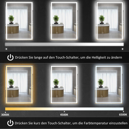 LED-Badezimmerspiegel, Touch-Sensor, Antibeschlag, 50x70 cm