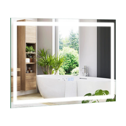 Miroir de salle de bain avec horloge antibuée, interrupteur tactile et fonction mémoire, miroir chauffant, miroir LED dimmable 3000K-6000K 75 x 50 cm