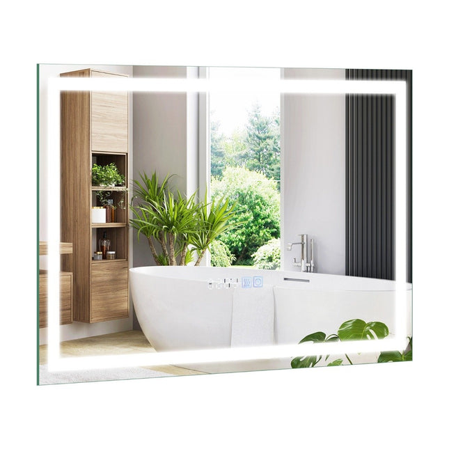 Bathroom mirror with anti-fog clock touch switch & memory function mirror heating LED mirror dimmable 3000K-6000K 75 x 50 cm