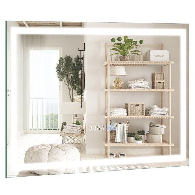 Bathroom mirror with anti-fog clock touch switch & memory function mirror heating LED mirror dimmable bathroom mirror 3000K-6000K 60 x 40 cm