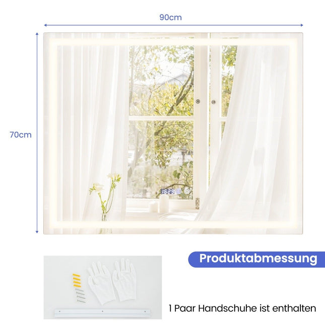 Badezimmerspiegel mit Antibeschlag-Spiegelheizung &amp; Display 3000K-6500K dimmbarer LED-Spiegel
