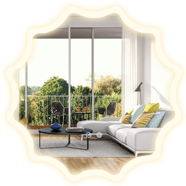 Badspiegel mit Antibeschlagspiegel Heizung Wellendesign LED Spiegel Wandspiegel 60x60cm