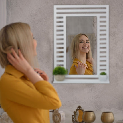Bathroom mirror with shelf in white