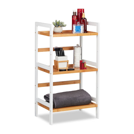Étagère de salle de bain en bambou blanc et naturel