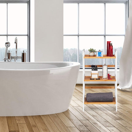 Étagère de salle de bain en bambou blanc et naturel