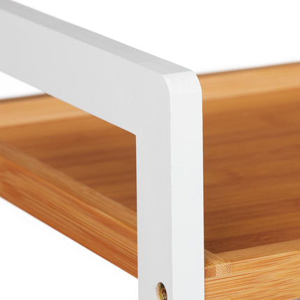 Étagère de salle de bain en bambou blanc et naturel