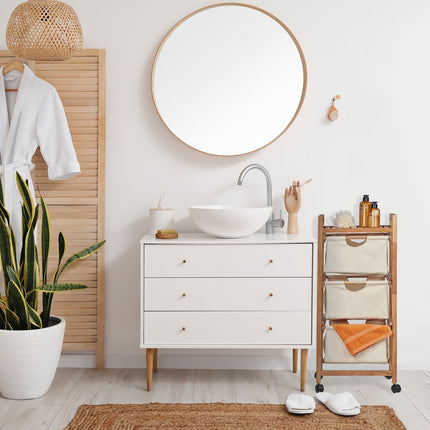 Badezimmerregal mit 3 Wäschekörben beige