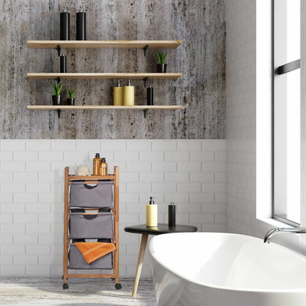 Bathroom shelf with 3 laundry baskets gray
